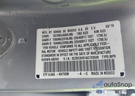 2010 Honda Cr-V Lx z USA, uszkodzony, nr VIN 3CZRE3H31AG703509